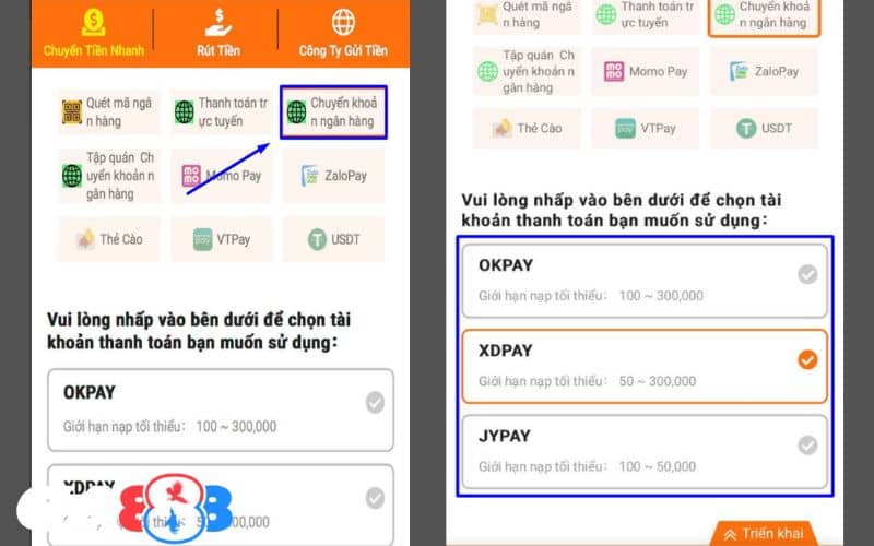 Chọn phương thức chuyển khoản ngân hàng và kênh thanh toán Chọn phương thức chuyển khoản ngân hàng và kênh thanh toán