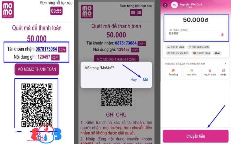 Lưu mã QR để quét mã hoặc chọn mở Momo để thanh toán Lưu mã QR để quét mã hoặc chọn mở Momo để thanh toán
