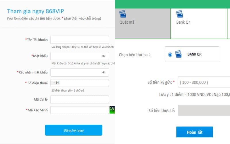 Đăng nhập tài khoản 868VIP và thực hiện nạp tiền Đăng nhập tài khoản 868VIP và thực hiện nạp tiền